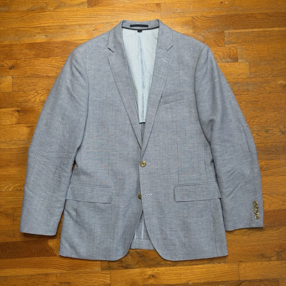 J Crew Ludlow Houndstooth Linen Blend Blazer Havana Marzotto 1/2 Lined 40R Mens